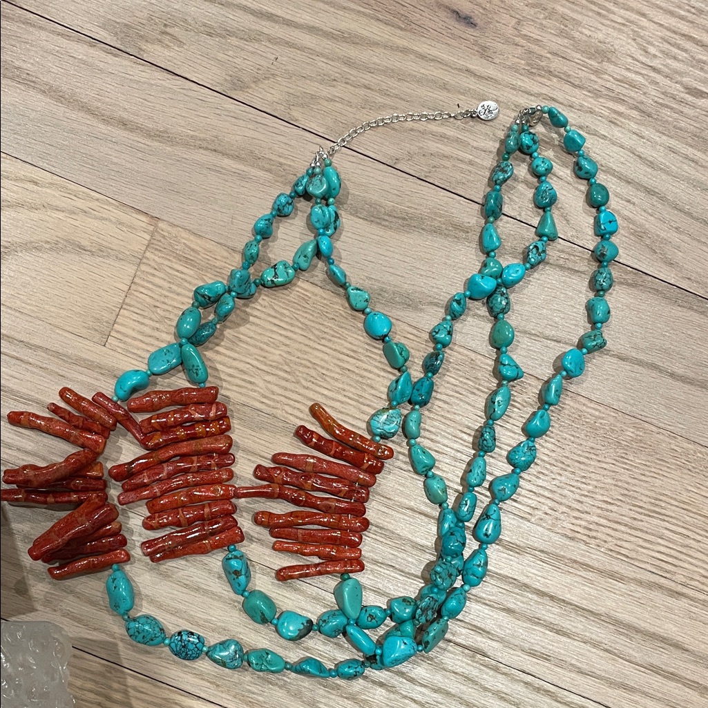 Turquoise And Coral Beaded Necklace 100$